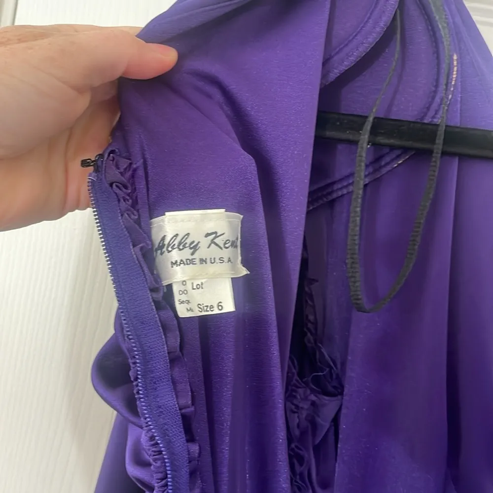 Vintage Abby Kent Dark Purple 80s Dress Size 6 EUC faux Diamond Bow - Image 6