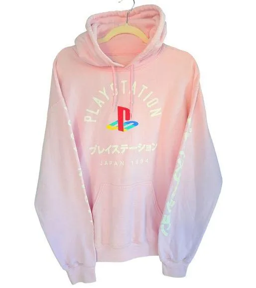 A2 PlayStation Hoodie Japan 1994 Graphic Pullover Sweatshirt Pink Medium - Image 1