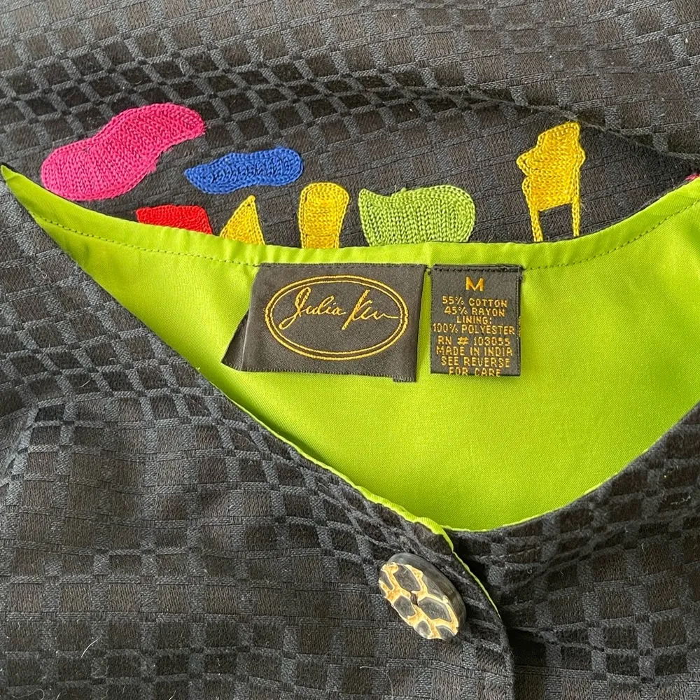 Julia Ku Black Colorful Giraffe Embroidered Jacket With Wooden Buttons Size M Size M - Image 4