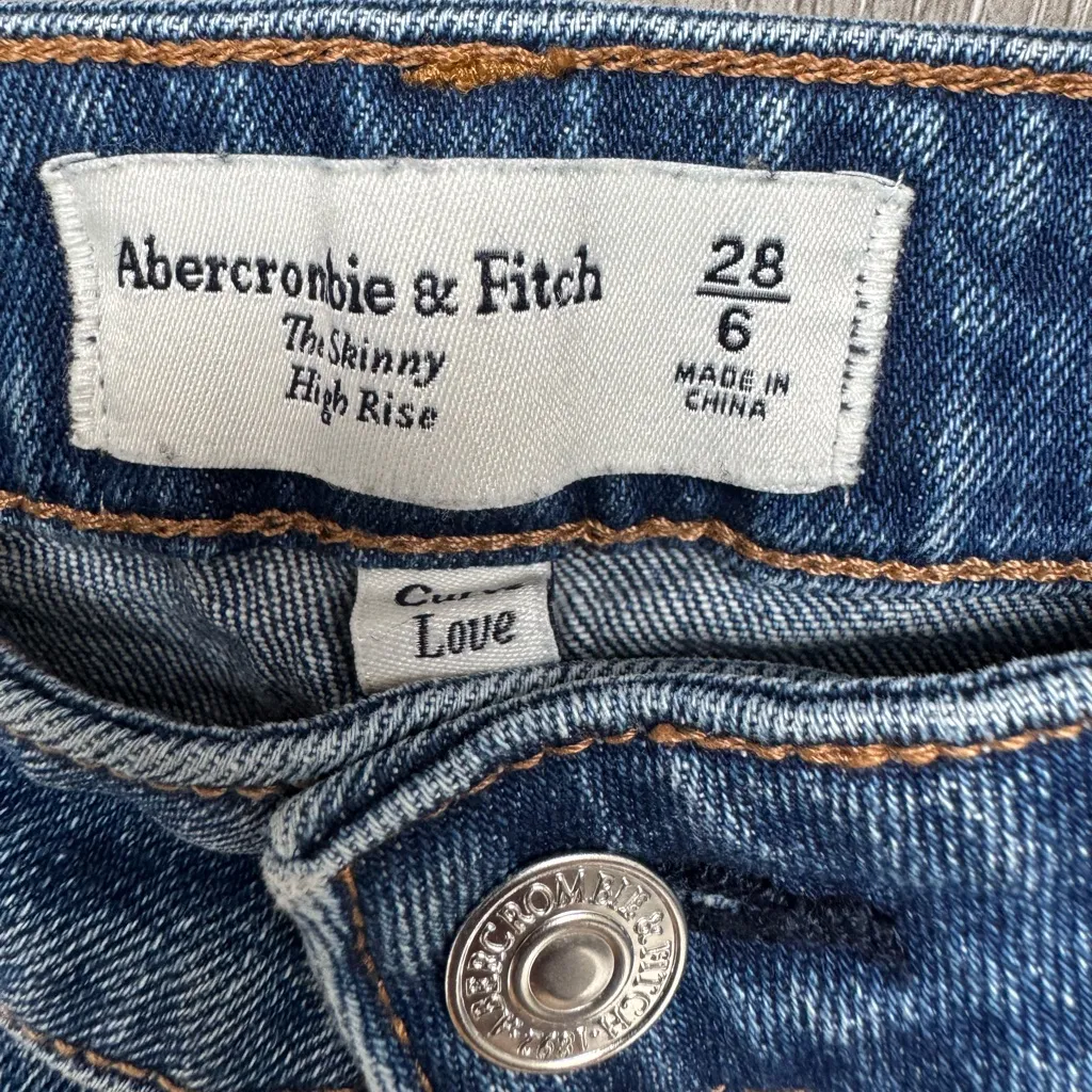 Abercrombie & Fitch High Rise Skinny Jeans Women’s 6 28x27 Distressed Blue Denim - Image 3