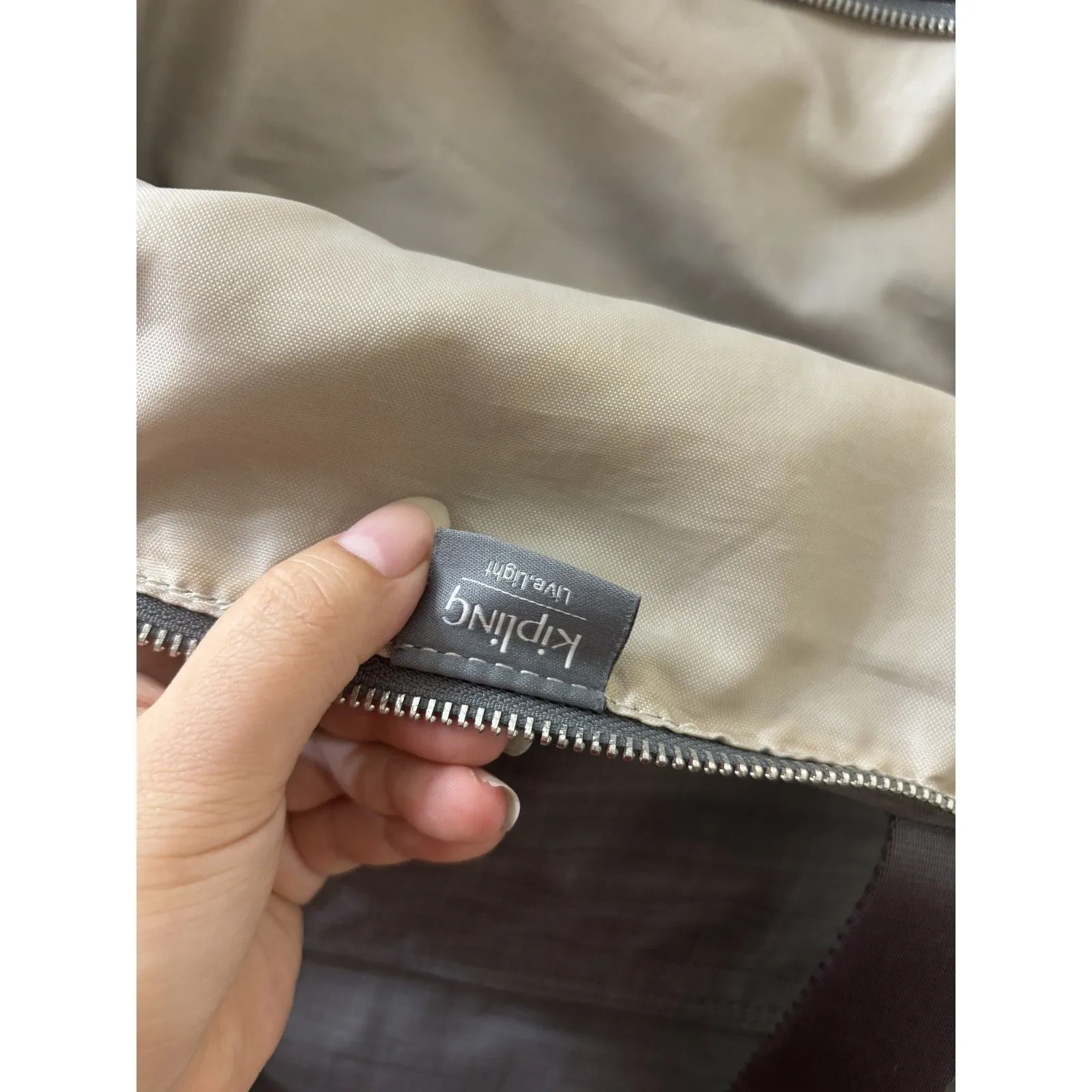 Kipling Rare GRAY Nylon BIG Pocket FRONT Large Weekend Travel Tote Bag - Image 12