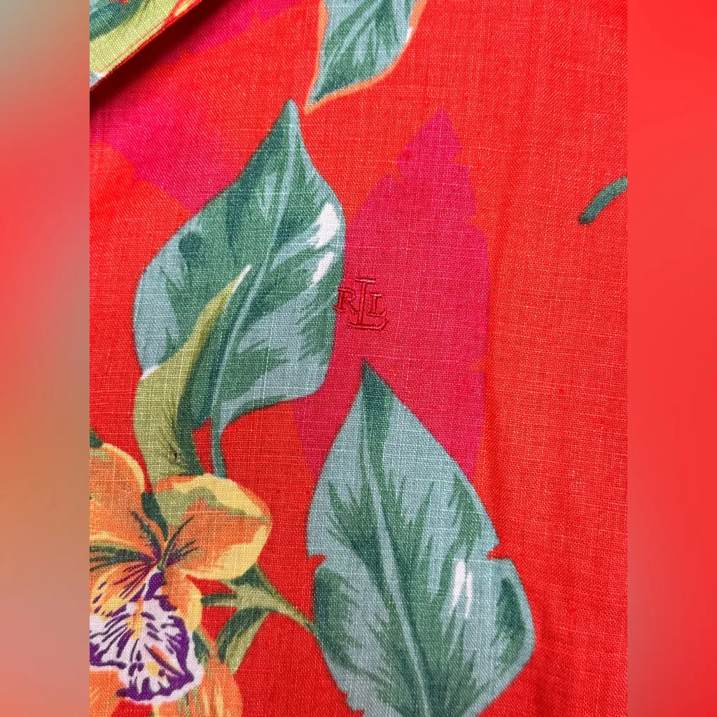 Lauren Ralph Lauren Hawaiian Flora Print Button Up Linen Shirt/Shorts Sz 10/L - Image 8