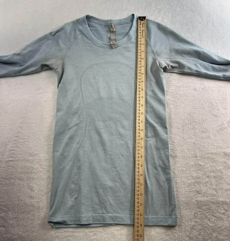 Lululemon 4 Run Swiftly Tech Long Sleeve Aquamarine Seamless Thumbholes Athletic - Image 9