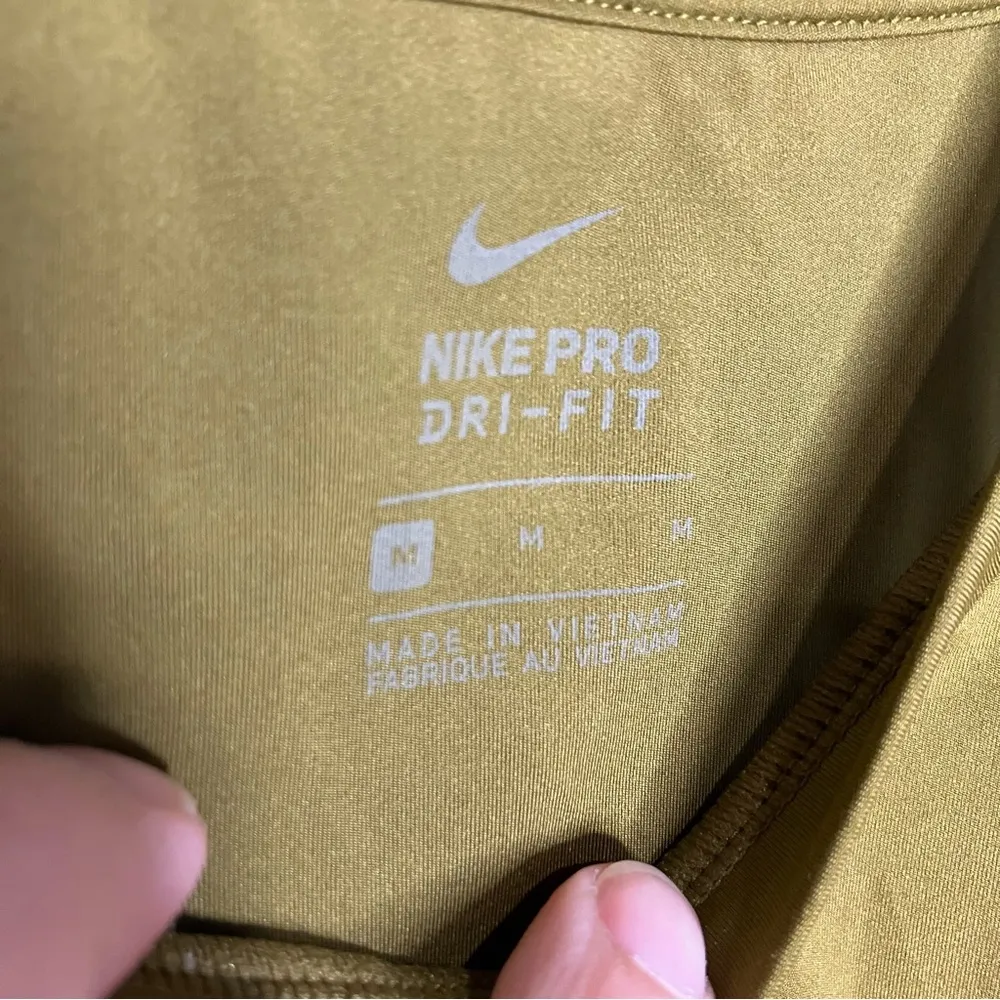 Nike Pro training crop top with logo taping olive green black womens size medium - Image 3