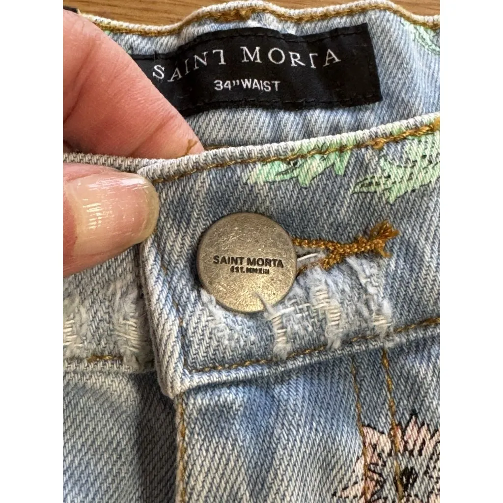 NWT Saint Morta Denim Jean Shorts Size 34 Floral Distressed Cotton Boho Hippie Blue - Image 6