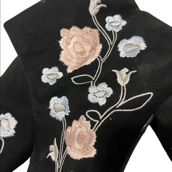 Wanted black with flower embroidery ankle boots size 7 - Image 2