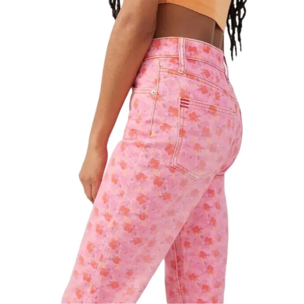 BDG Pink and Red Floral High-Rise Flare Jeans NWT - Image 2