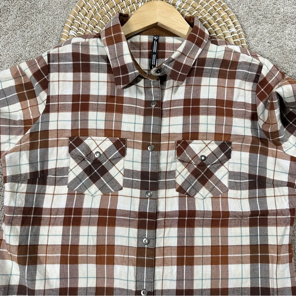 Kuhl Tess Flannel Button Front Shirt Longsleeve Plaid Western Outdoor Cinnamon L - Image 5