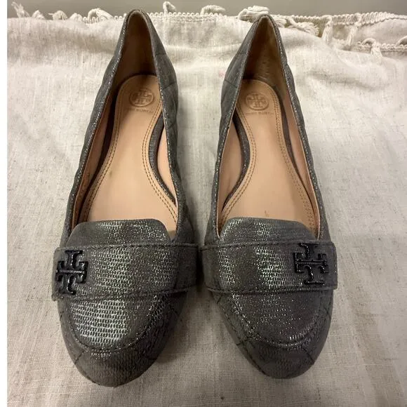 Tory‎ Burch LEILA Quilted Metallic Shimmer Loafers Metallic Pewter Size 7 - Image 4
