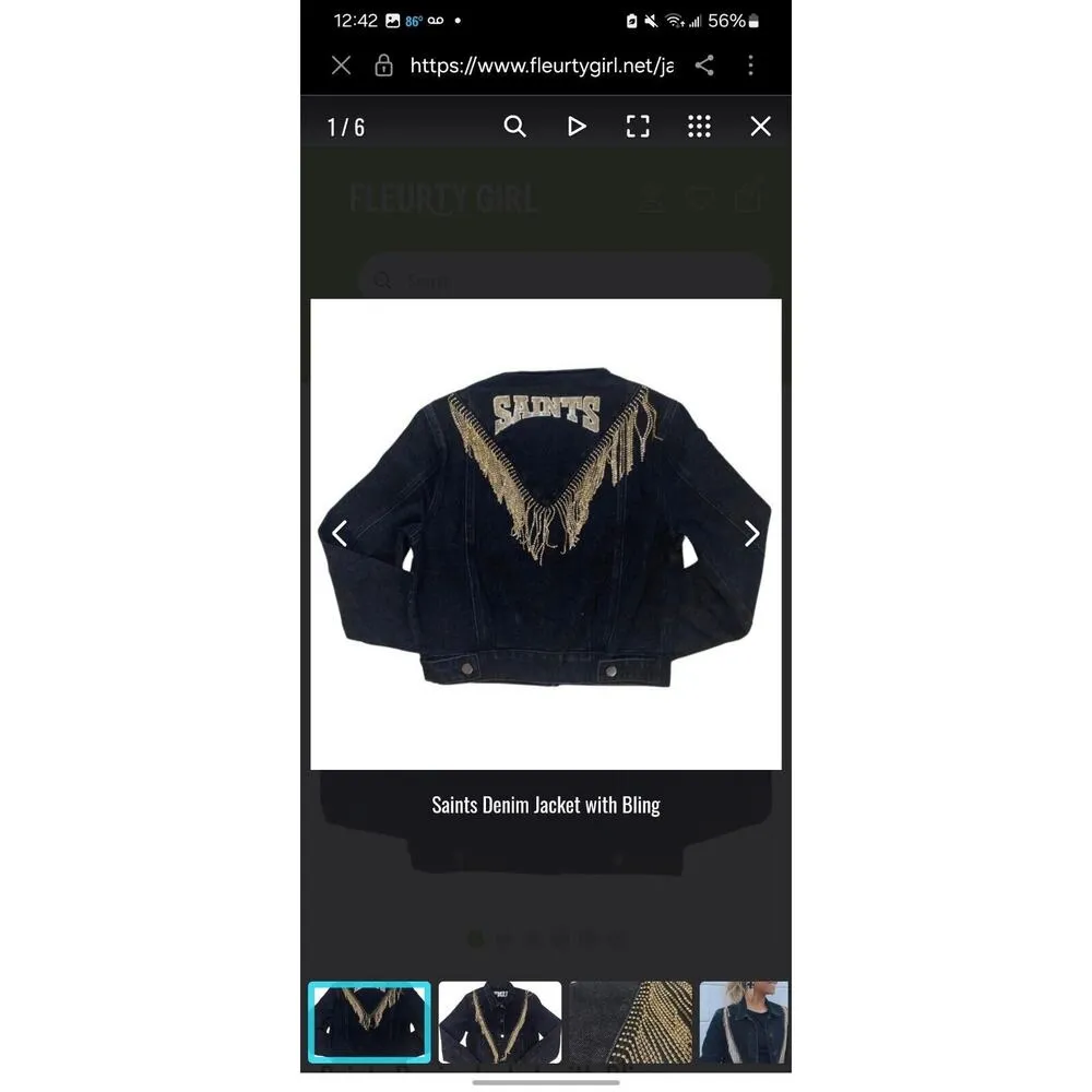 Western New Orleans Saints Jean Jacket Coat Denim Fringe Boho Embellish A12 Black Size M - Image 13