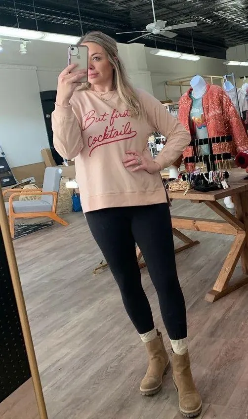 Wildfox But First Cocktails Sommers pink flocked statement sweatshirt sz S small - Image 11