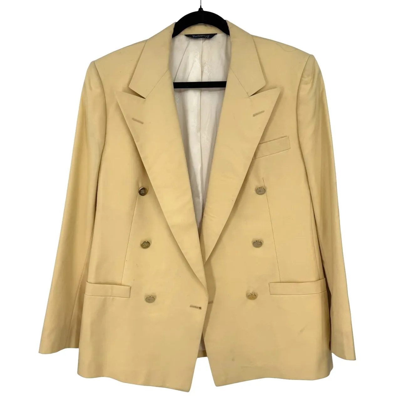 Burberry's VINTAGE '70s L Butter Yellow Gold Button Double Breasted Wool Blazer - Image 2