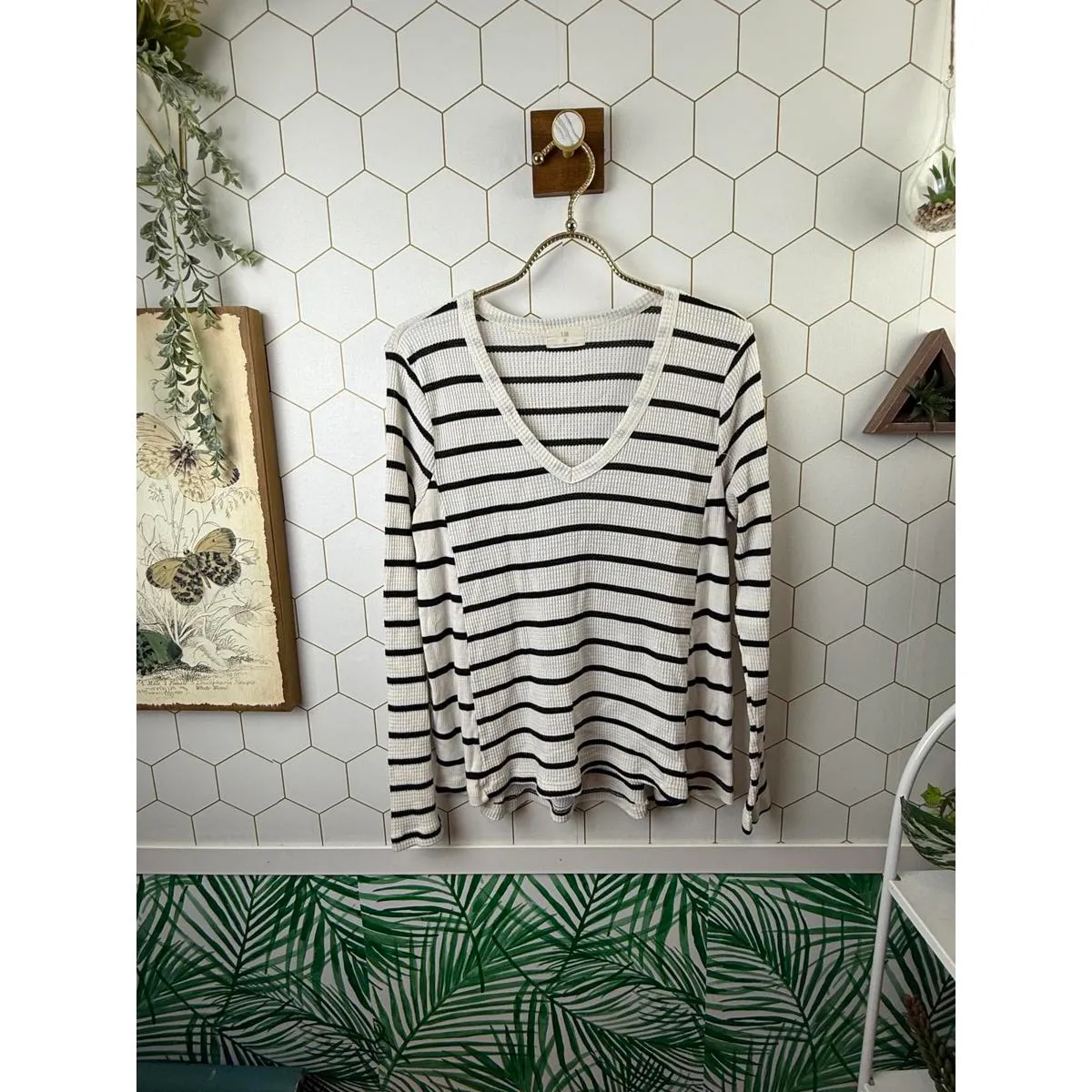 T.la by Anthropologie Striped White and Black Vicky Thermal Top - Image 3