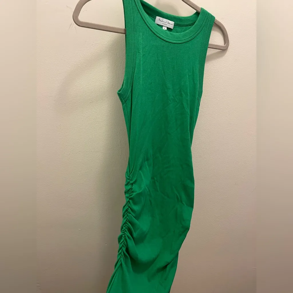 Michael Stars Wren Green Midi ribbed tank dress ruched sides - Image 4