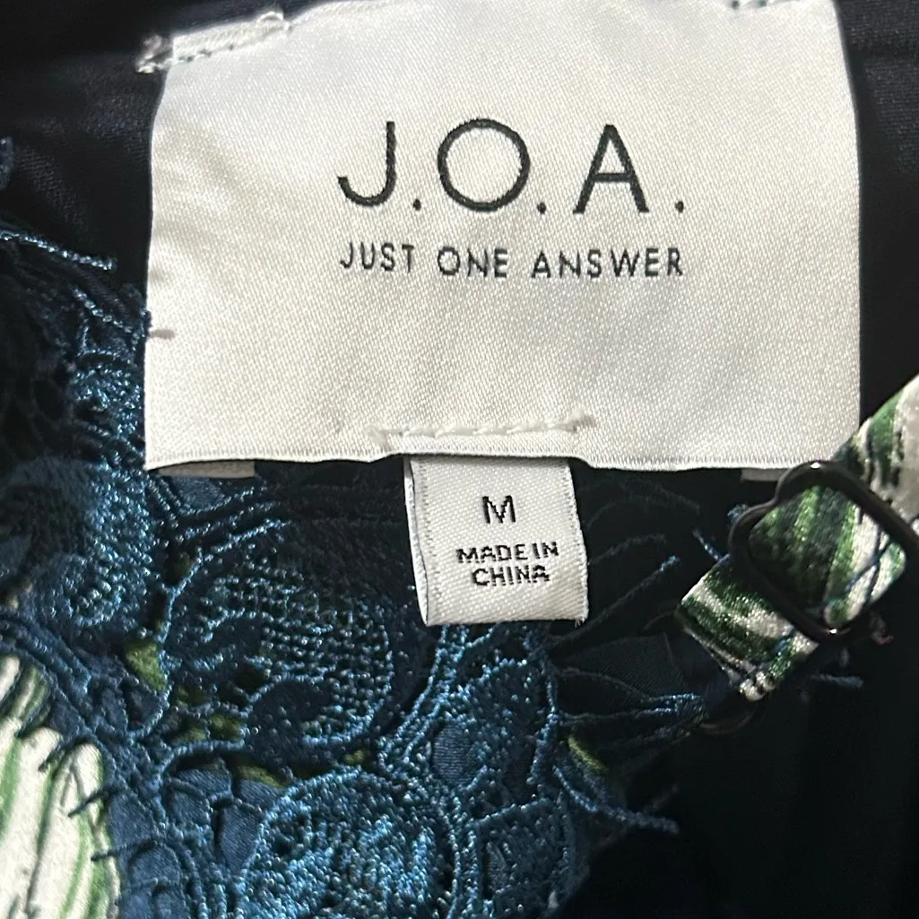 JOA Floral Lace Trim Slip Dress | Size Medium | Double Side Slits Blue - Image 4