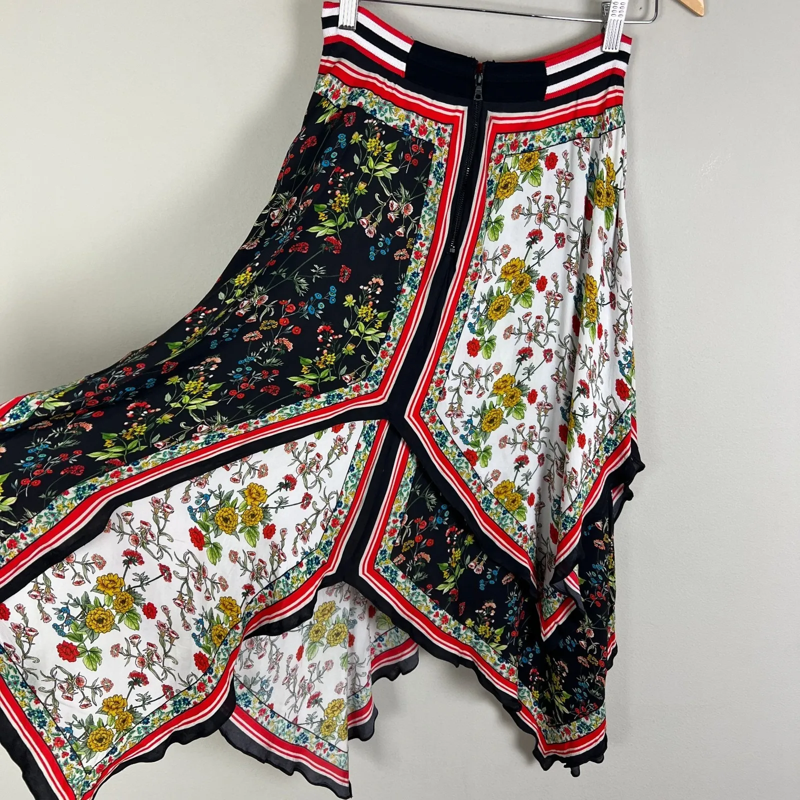 Y2K Alice + Olivia Midi Skirt 2 Multicolor Floral Tiered Handkerchief Hem Maura - Image 9