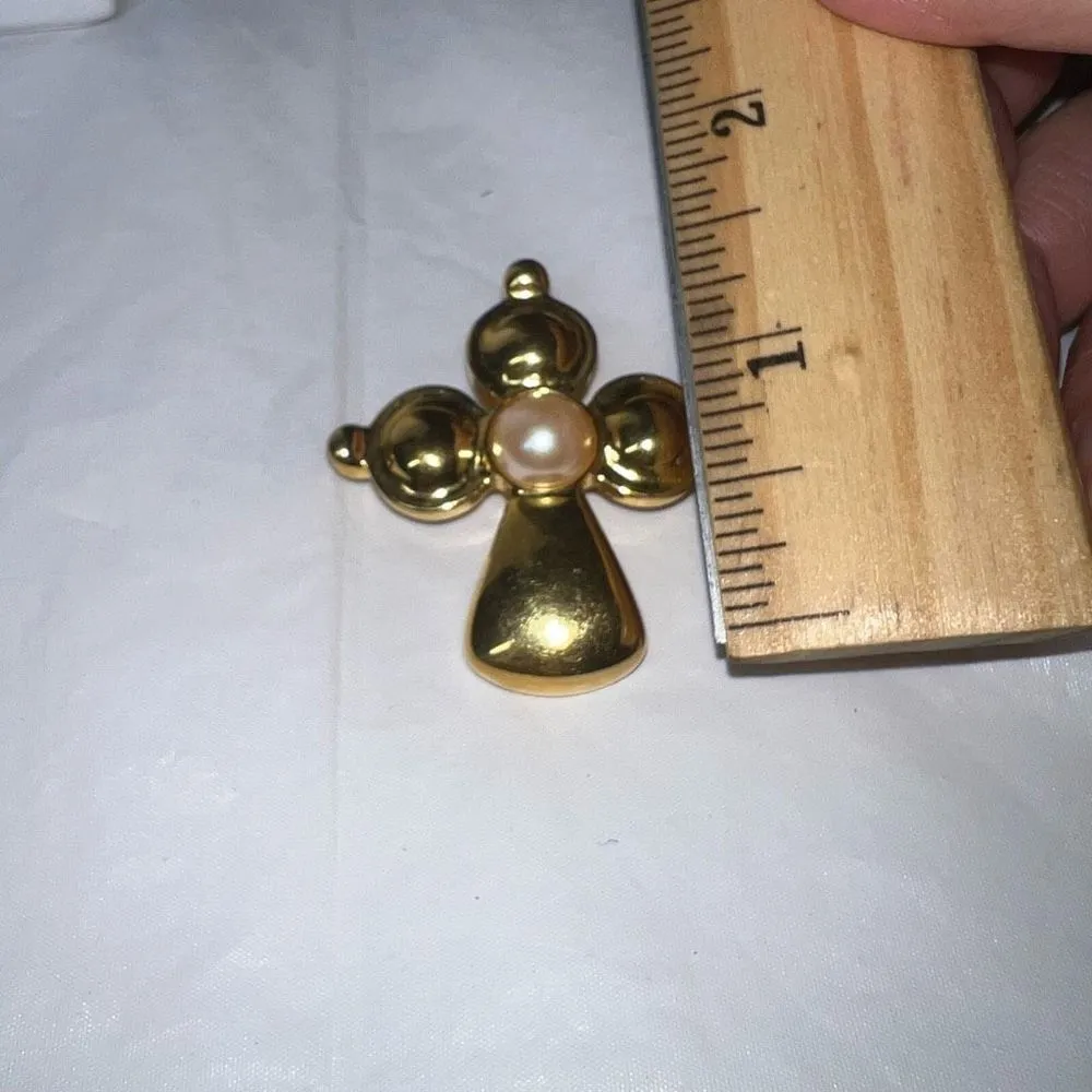 Premier Design Gold Tone with Faux Pearl Cross Brooch/Pendant - Image 7