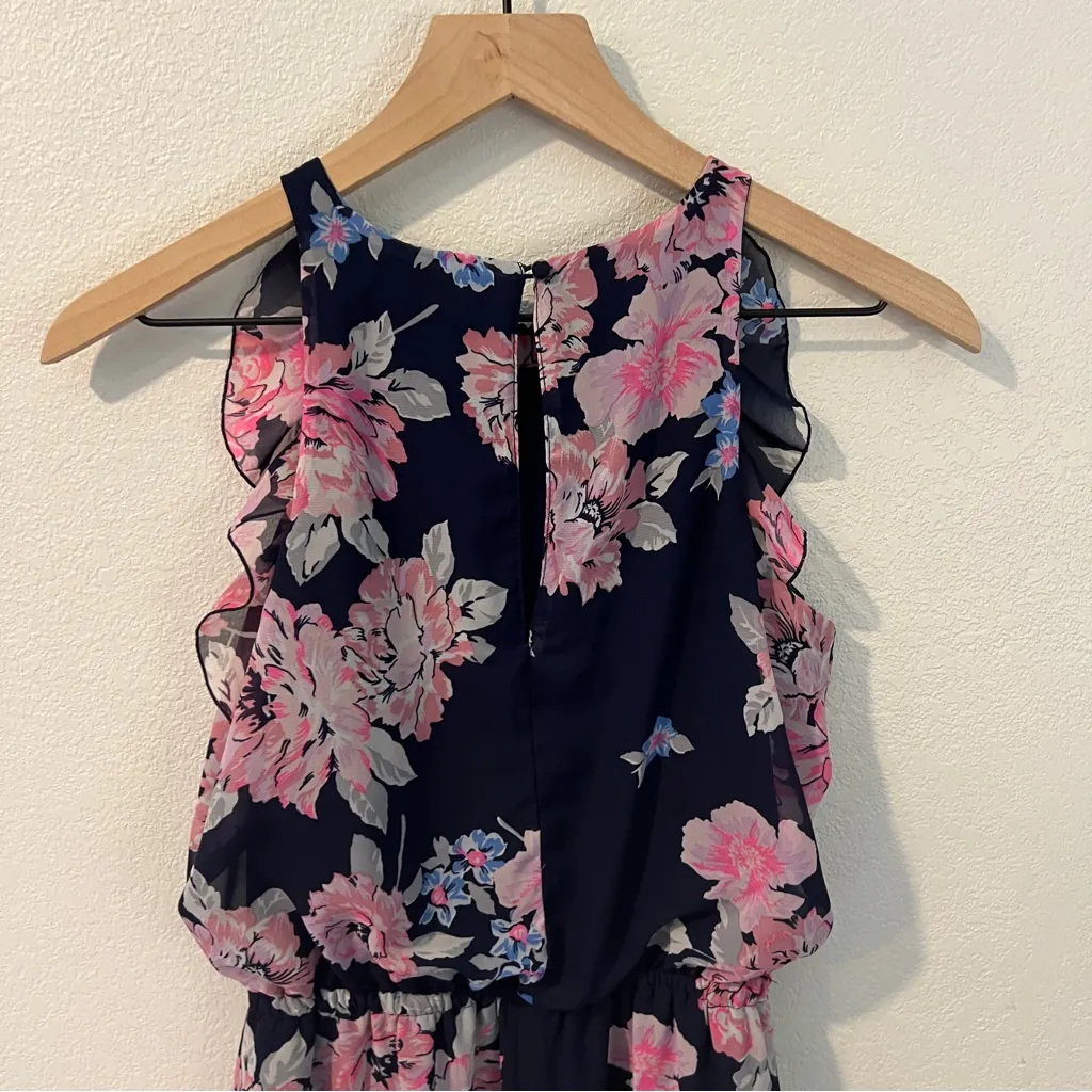 Old Navy‎ Chiffon Floral Ruffle Trim Sleeveless Blouson Side Slit Maxi Dress - Image 5