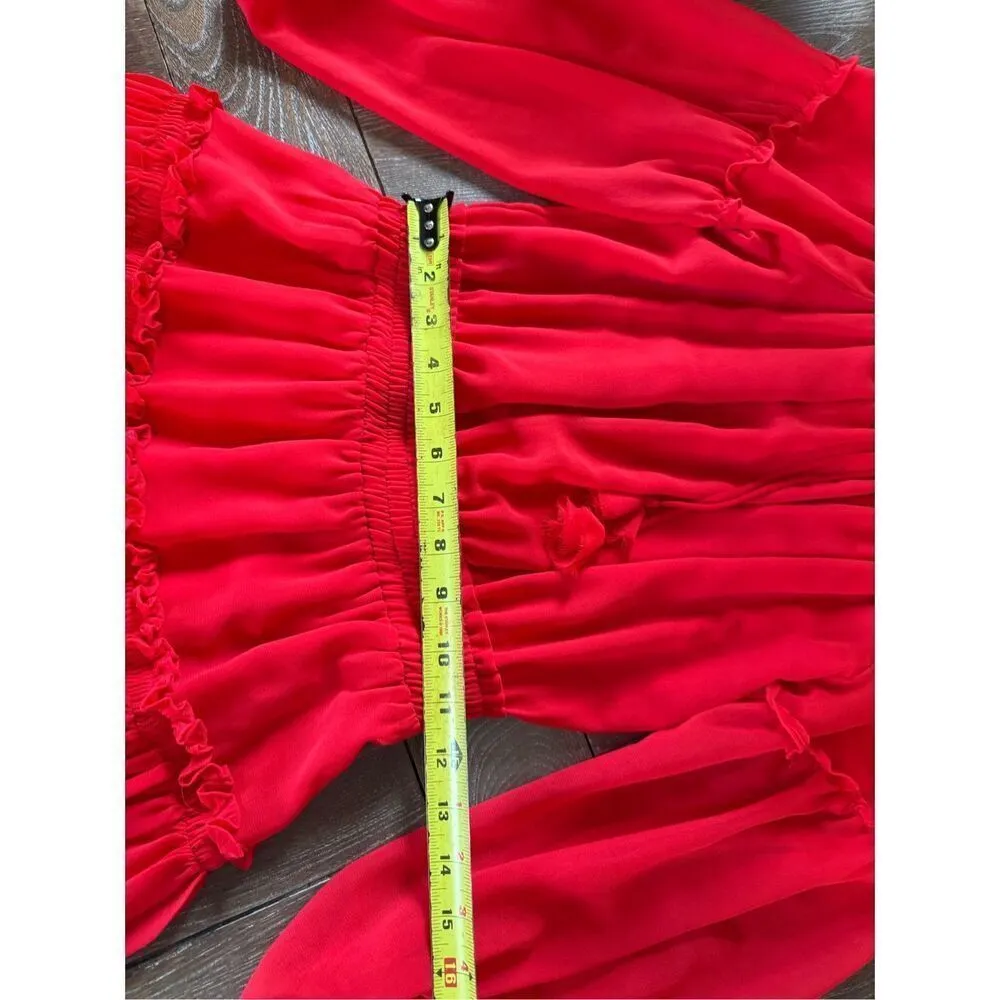 Misa Los Angeles Off Shoulder Daria Boho Crimson Red Mini Blouson Dress Size XS - Image 9