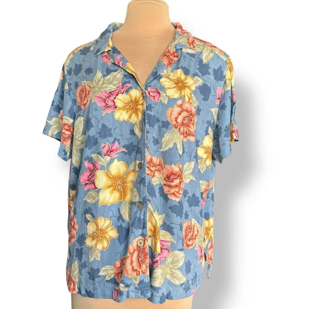 Vintage La Cabana Blue Floral Hawaiian Shirt Plus Size 2X Rayon Camp Collar - Image 11