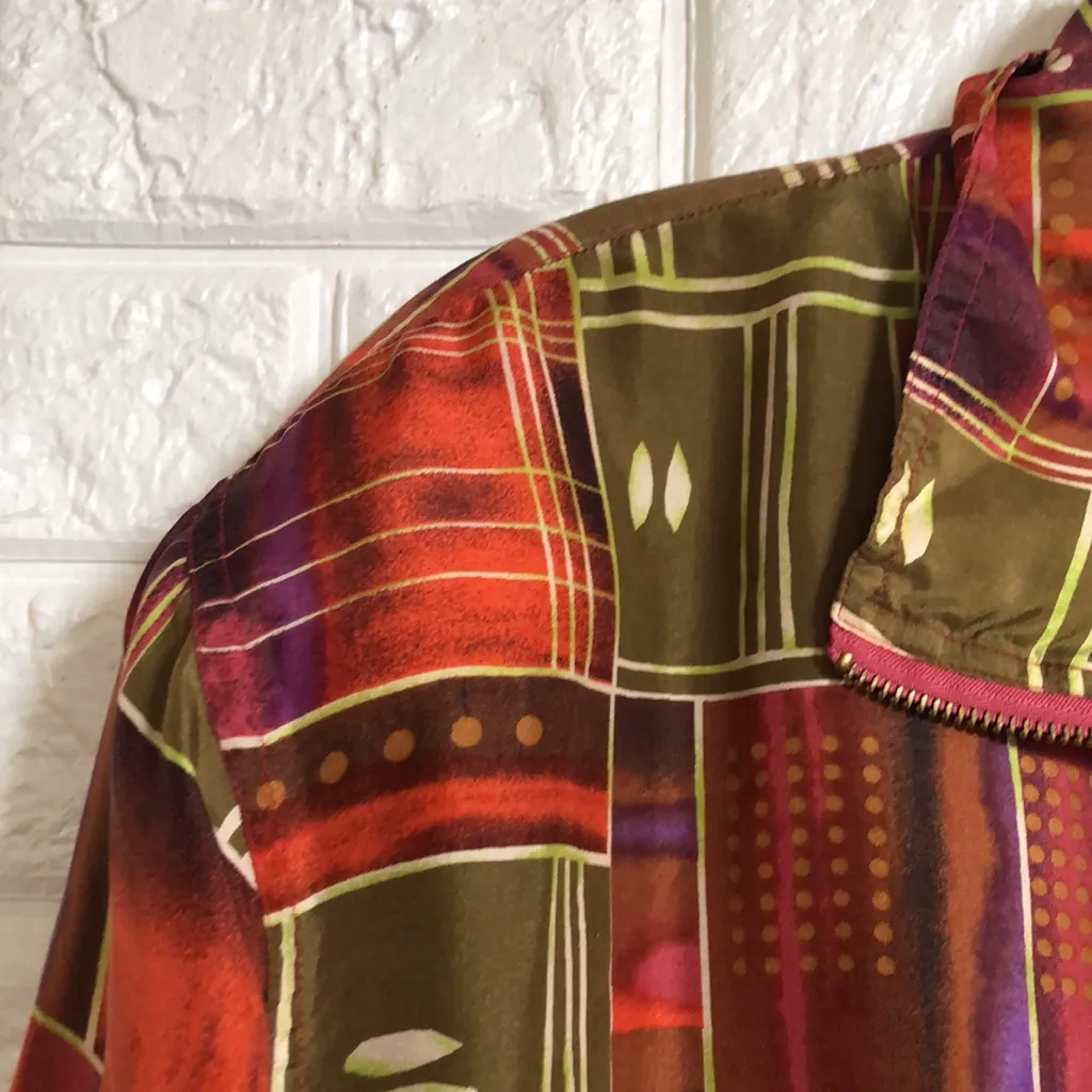 Vtg FUDU‎ international 100% silk jogging Bomber jacket women’s size L Orange Size L - Image 7