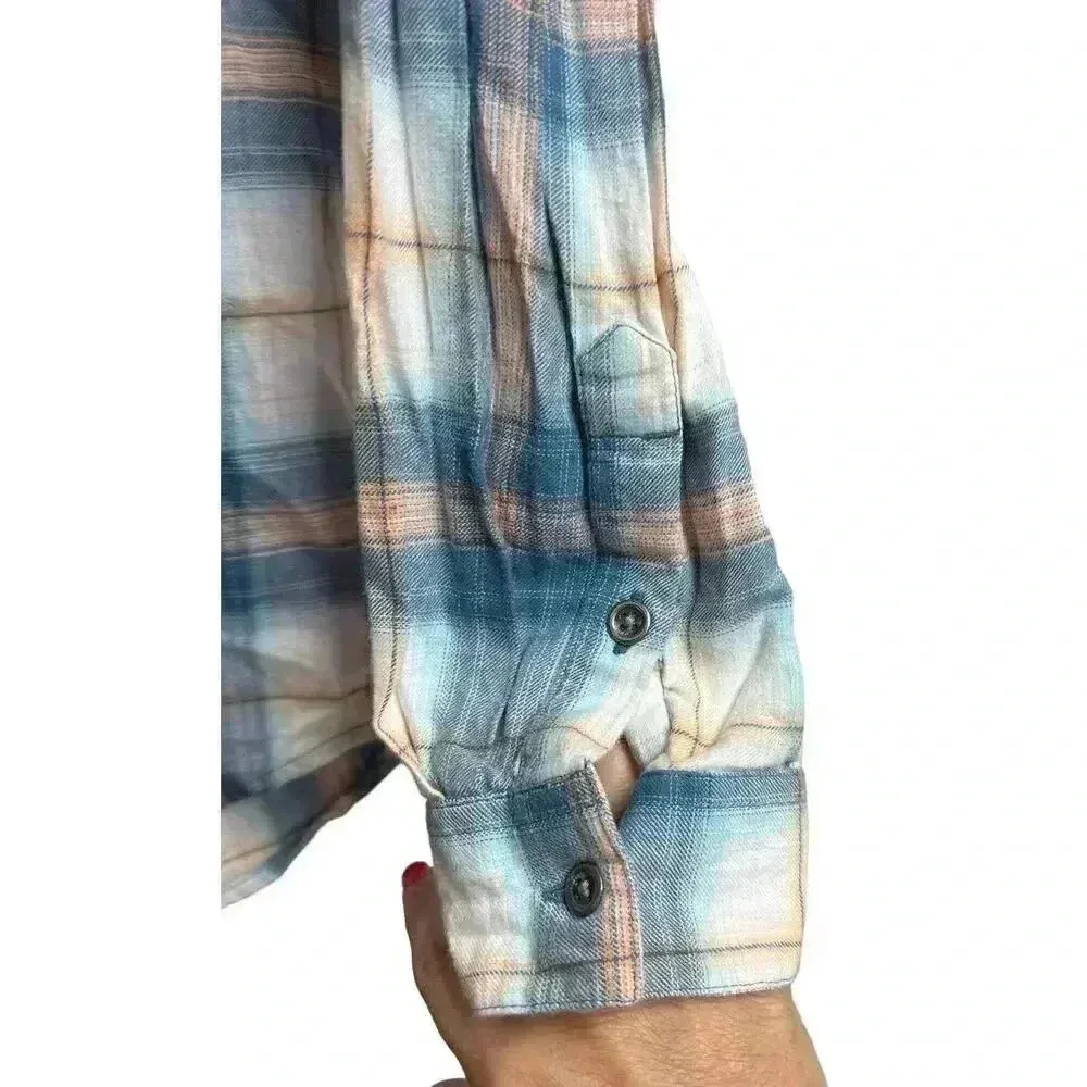 Ariat REAL Women's Small Plaid Long Sleeve Button Up Shirt Blue Pink Relaxed Fit - Image 7