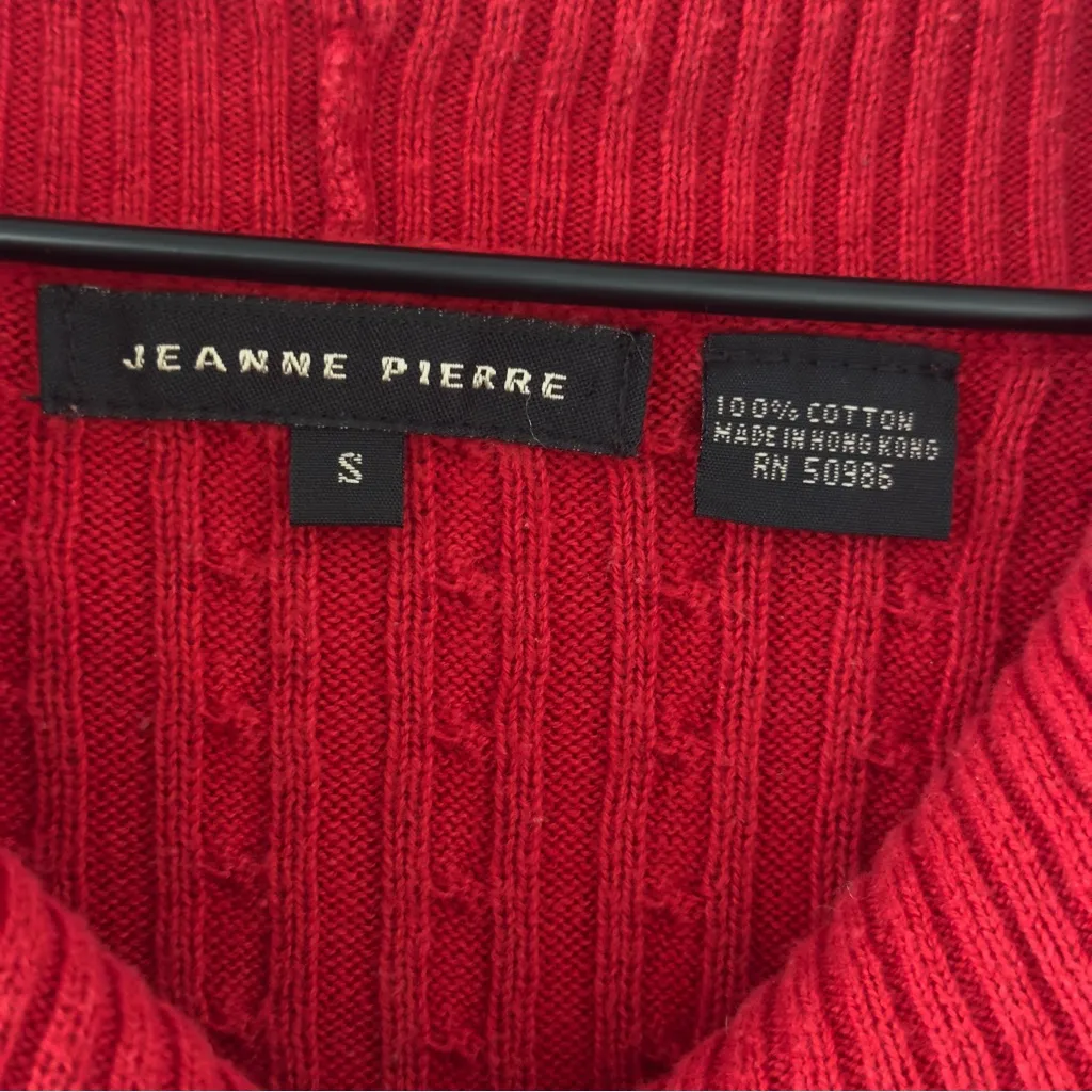 Vintage Jeanne Pierre 100% Cotton Cable Knit Shawl Collar Sweater Fisherman Sz S - Image 4