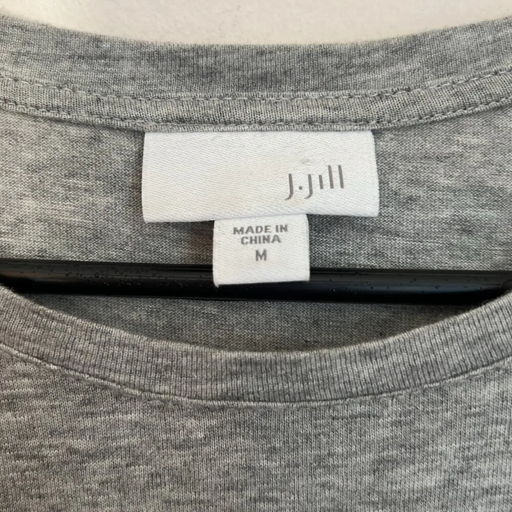 J. Jill Gray Tunic 3/4 Sleeve Top with White Eyelet Hem - Image 2