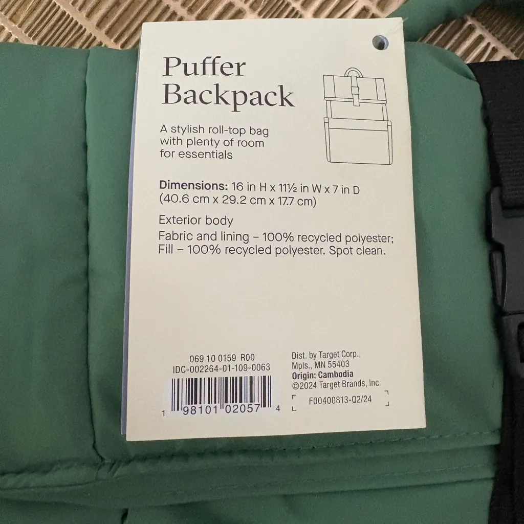 NWT Open‎ Story Puffer Backpack Green - Image 4