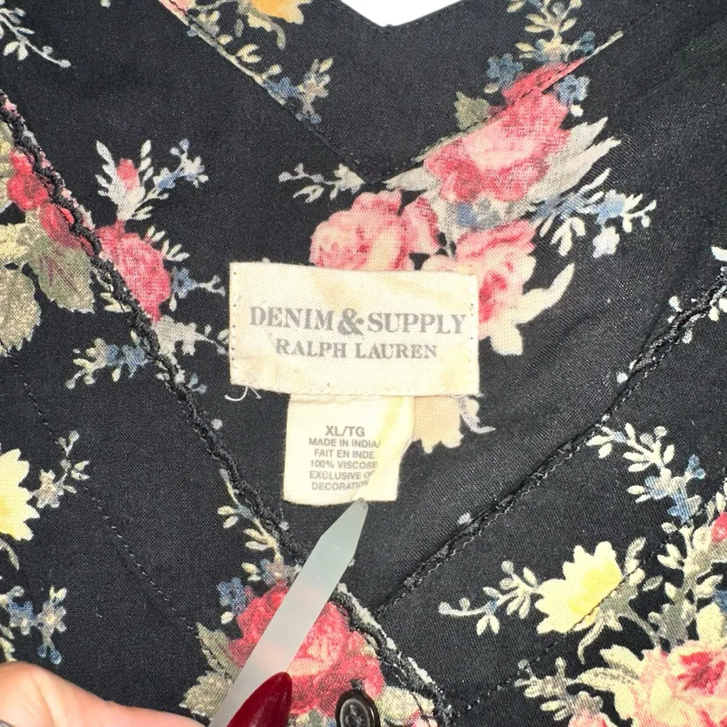 Denim & Supply Ralph Lauren Black Floral V-Neck Short Sleeve Mini Dress XL - Image 4