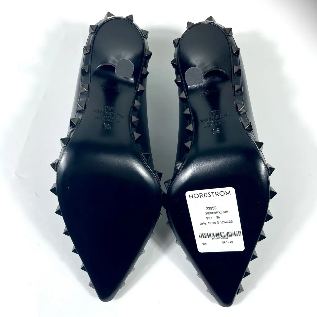 Valentino Garavani Rockstud 100 Leather Heels Pumps Black 36 EU NEW 3W0S0HX8NIB Size 6 - Image 9