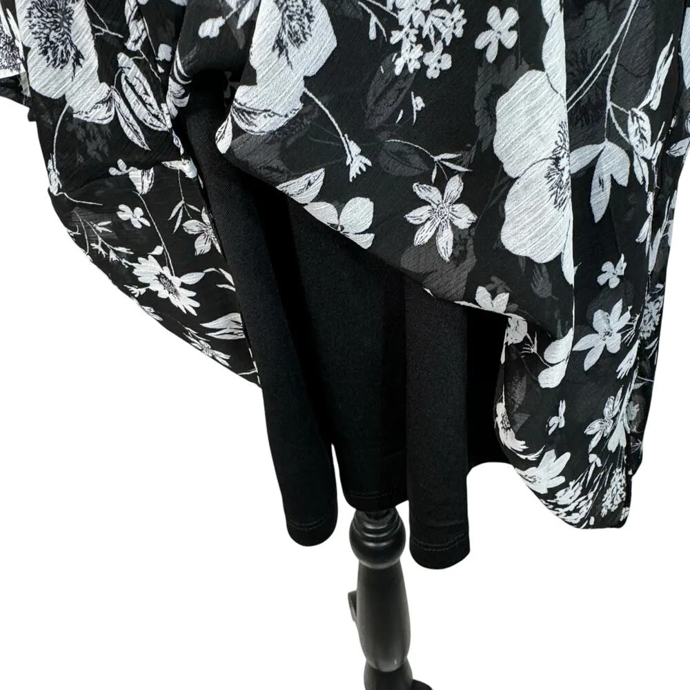 Calvin Klein SZ 4 A-Line Mini Dress Floral Lined V-Neck 3/4 Bell Sleeves Stretch - Image 3