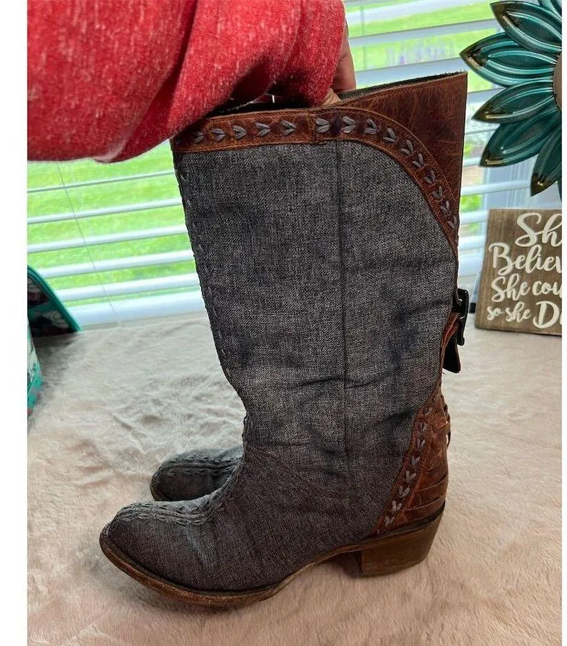 Lane Women's Western Boots Size 8 Gray Mid - Image 3