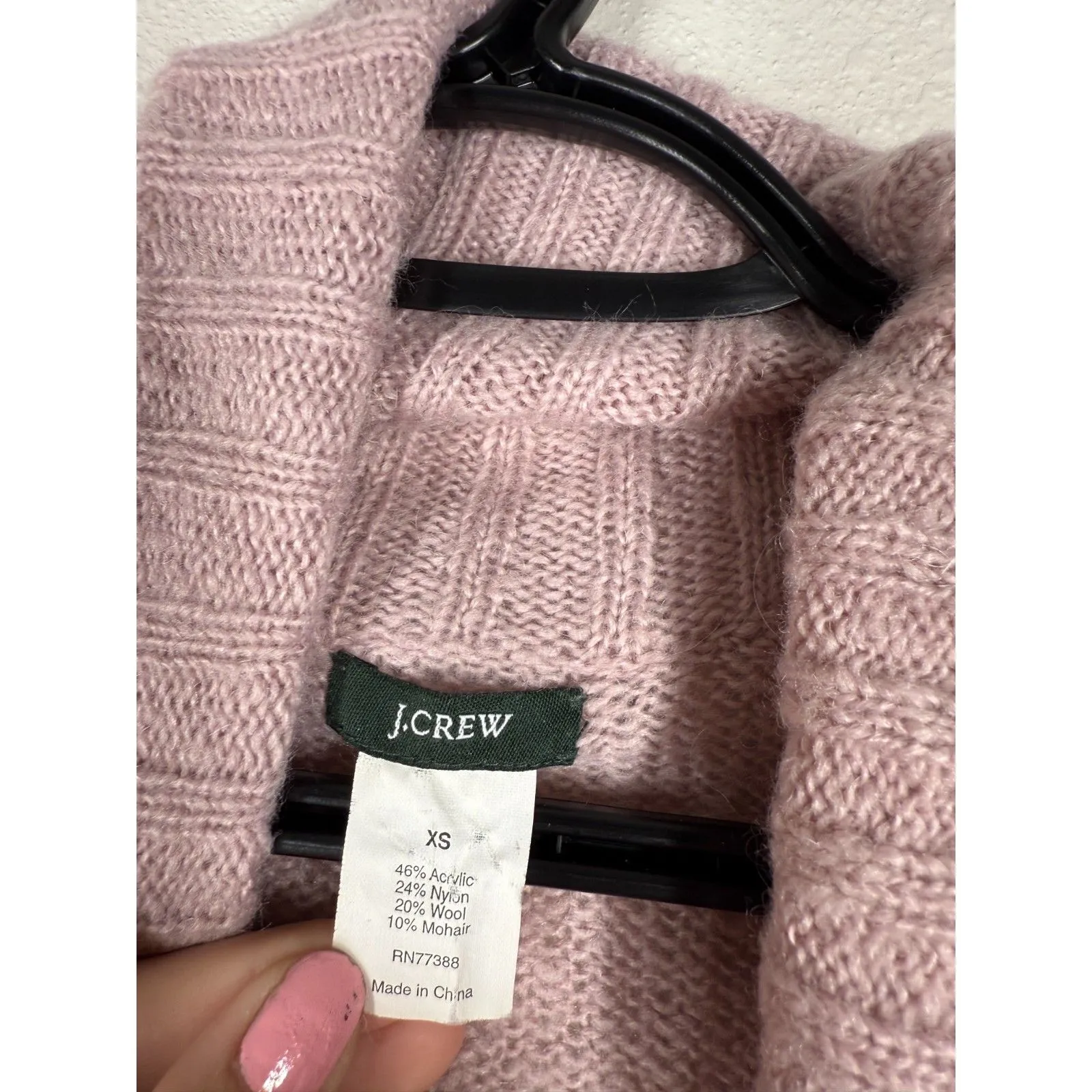 J Crew Pink Wool Mohair Blend V Neck Sweater Womens XS Blush Pink Cozy Warm - Image 5
