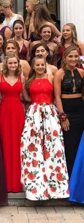 Two Piece Red Floral Prom Dress - Image 2