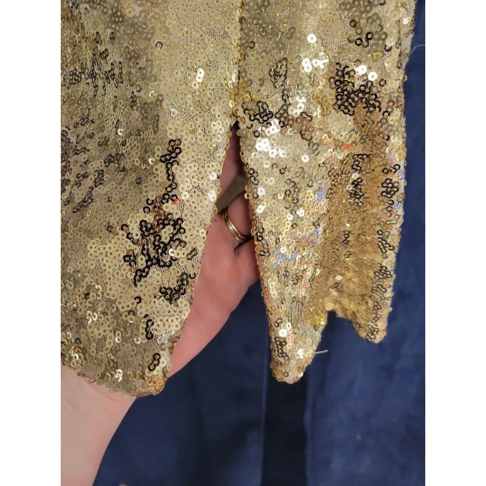 Eva USA Bright Gold Sequin Short Formal Party Homecoming Dance Dress Size Large - Image 3