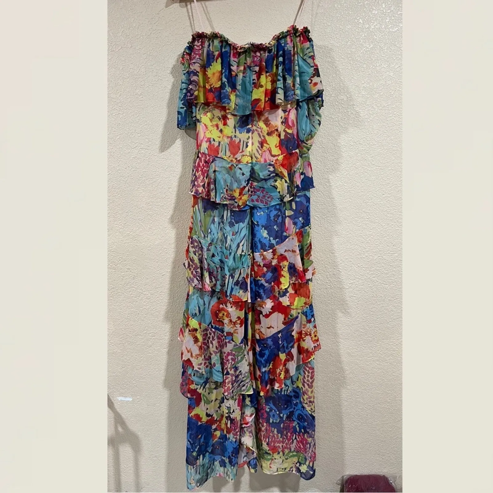 Badgley Mischka Multi Floral High Low Flowy Tiered Maxi Dress - Image 6