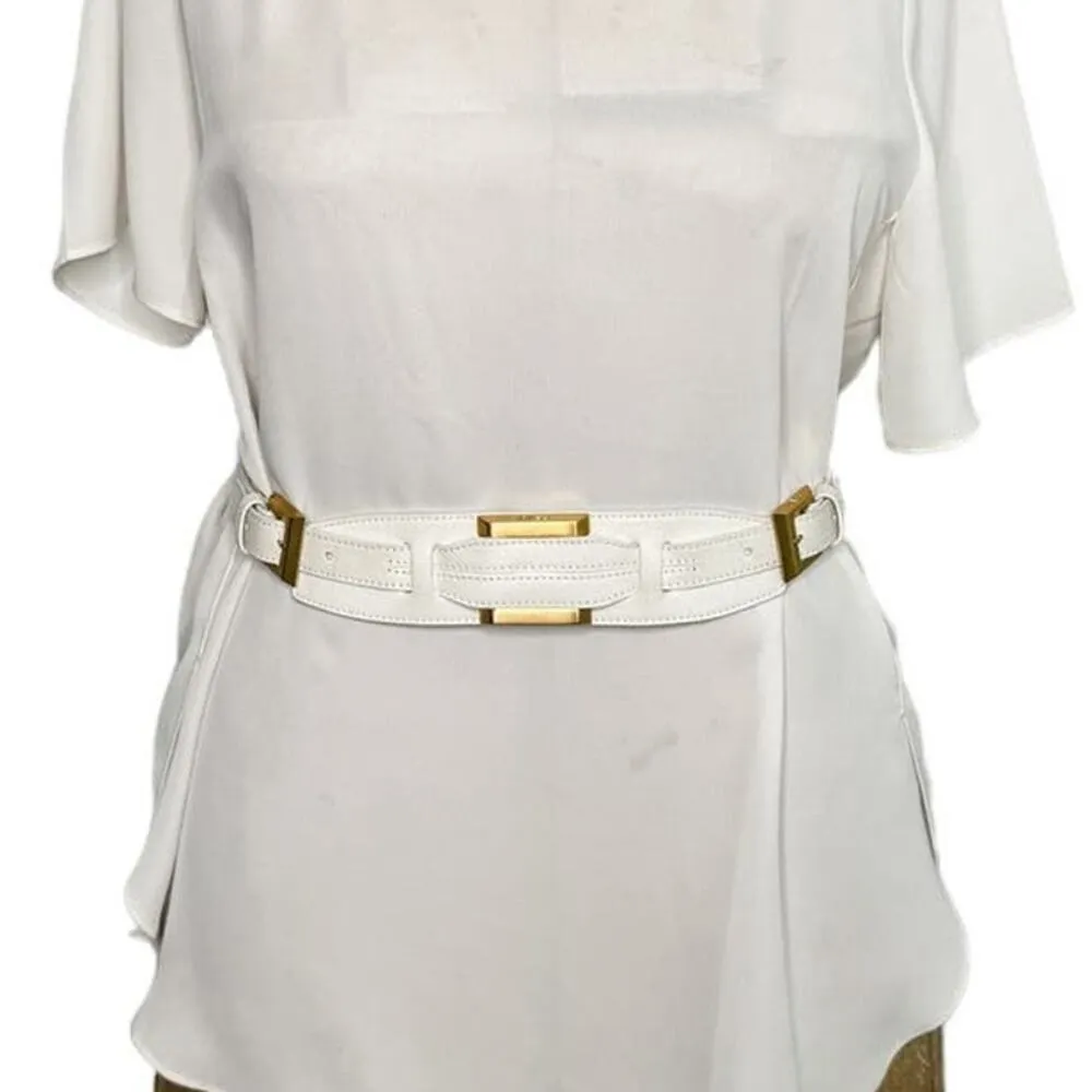 Fendi vintage white leather gold double buckle adjustable belt size 80 CM / 32” - Image 2