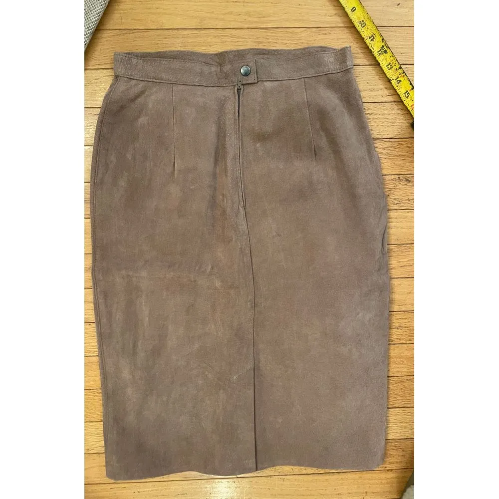 Vintage 1960s Bagatelle suede leather‎ pencil skirt tan size 12 women's - Image 6
