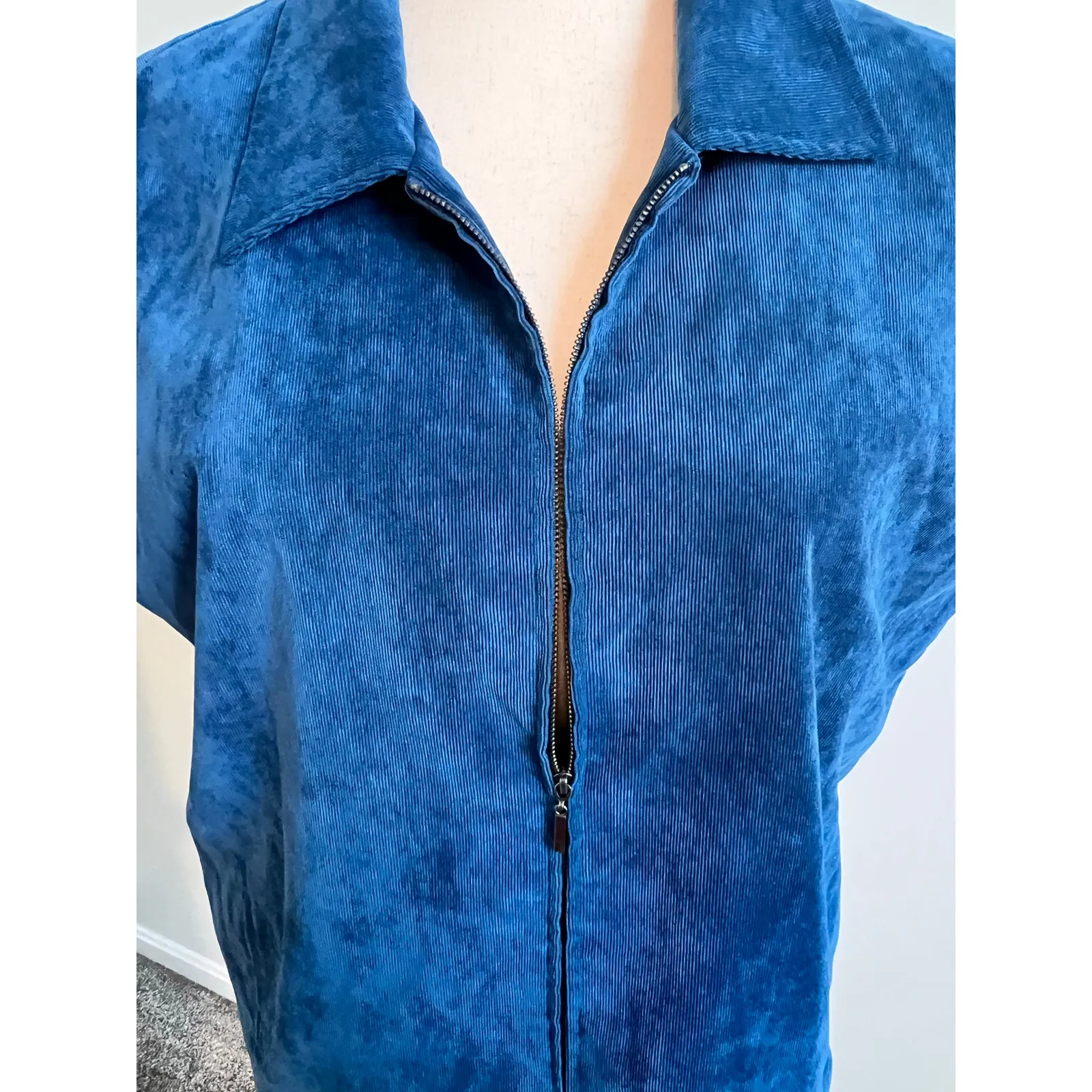 Bon Worth Vintage Velvet Full Zip Ribbed Vest Petite XL Blue Size undefined - Image 3