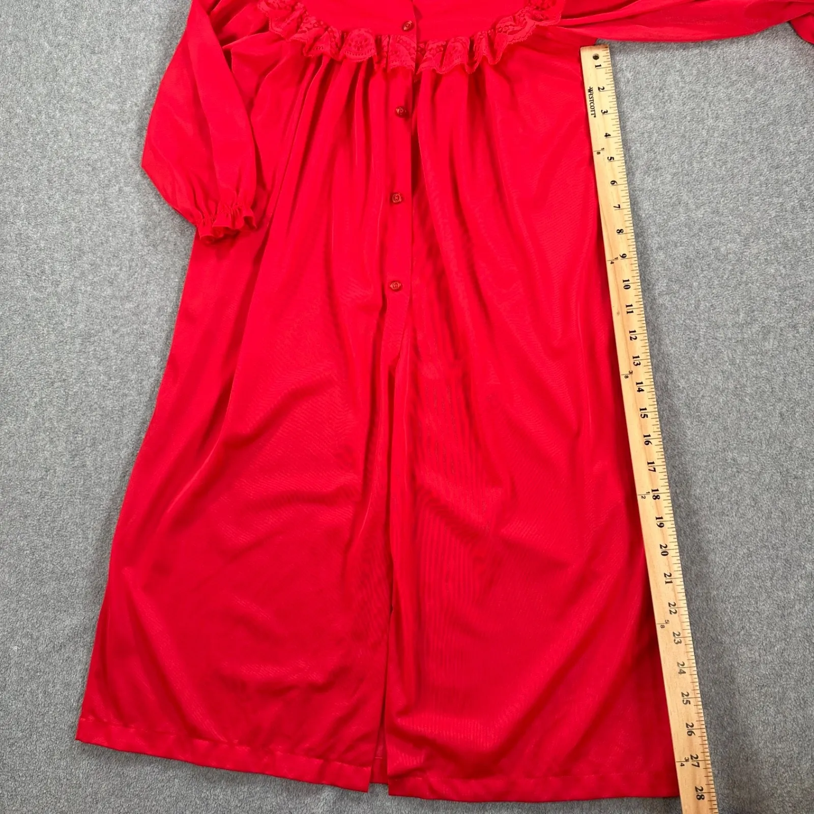 Green Bros. Vintage Robe Sleep Nightgown Size 6 Red Nylon Sheer Lace Trim Button - Image 5