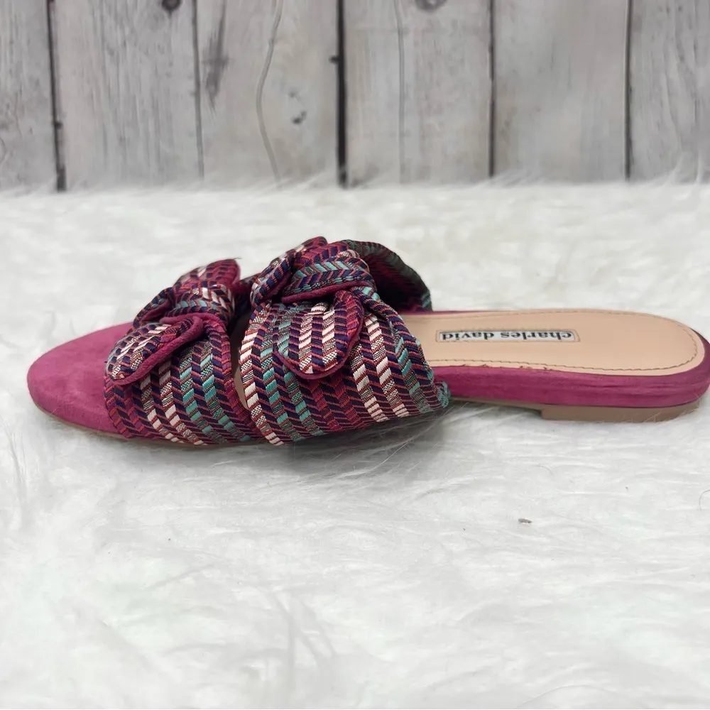 Charles David Soufflé Bow Pink Faux Suede Slide Sandal 7 Woven multicolor - Image 8