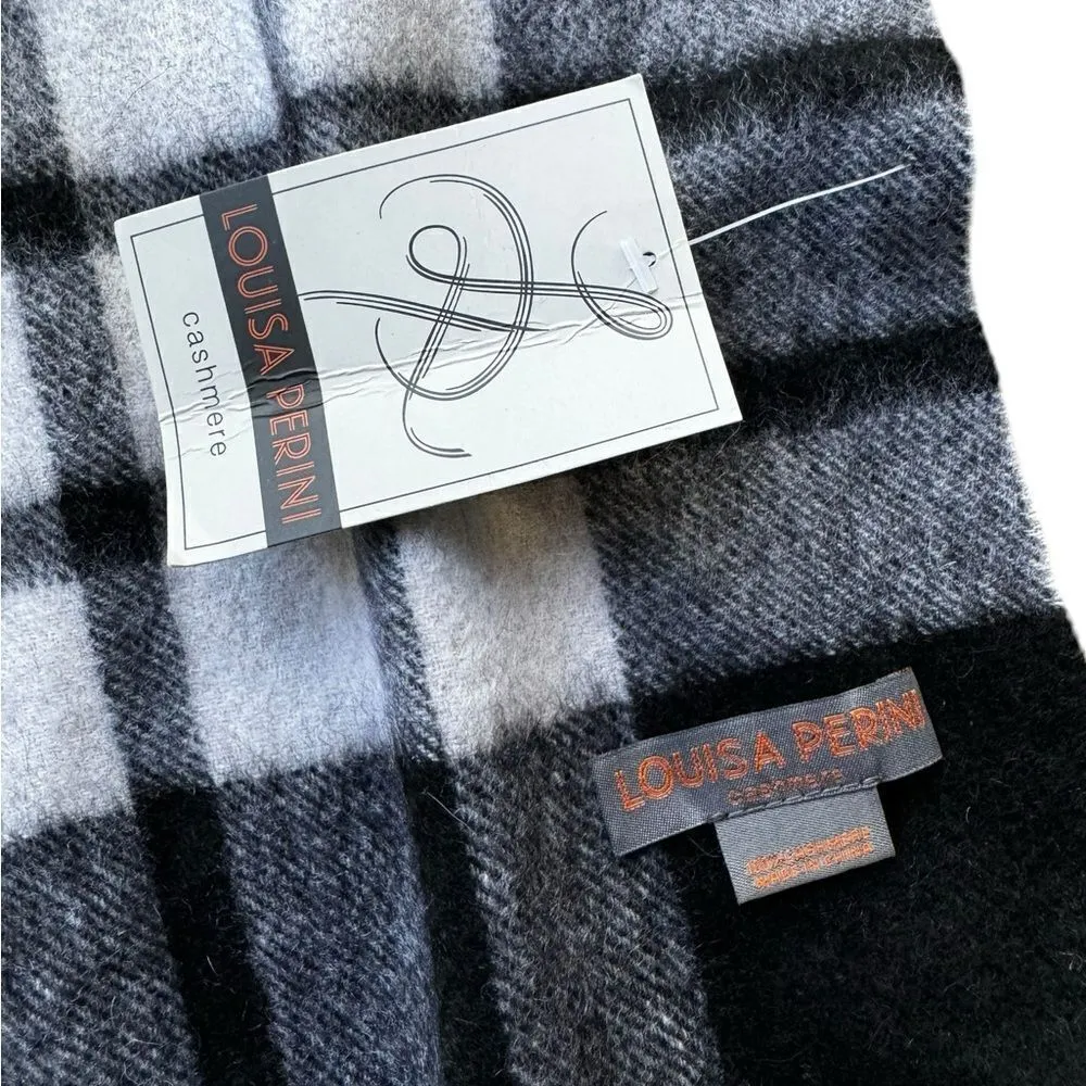 Louisa Perini Black White Plaid Fringe Scarf NWT - Image 2