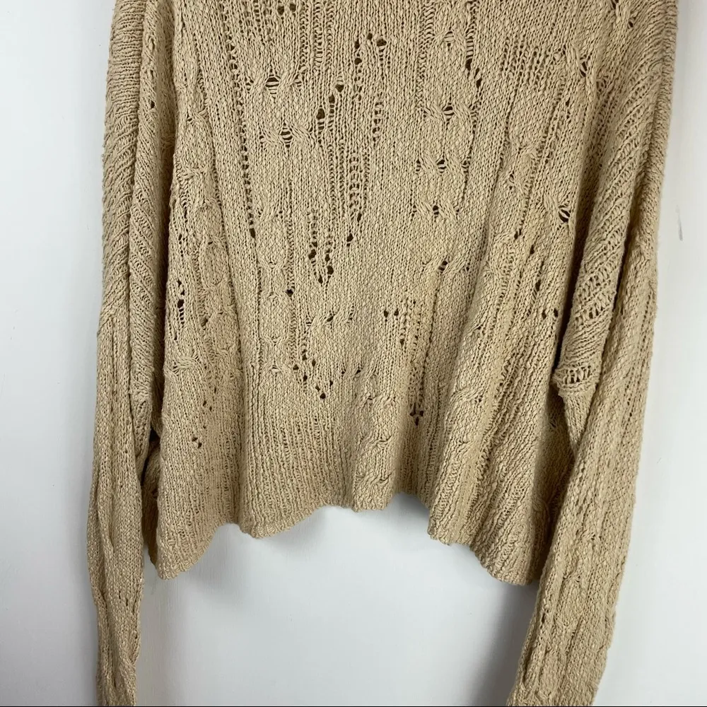 Free People Shades of Dawn Tan Open Cable Knit Cowl Neck Sweater Sz Small - Image 10