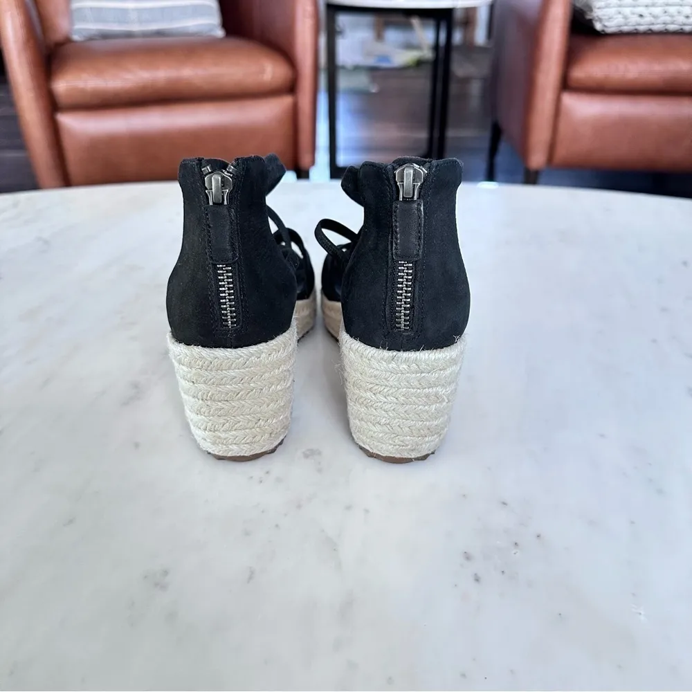 Eileen Fisher Size 5 Wedge‎ Wanda Tumbled Nubuck Espadrille Black Leather - Image 4