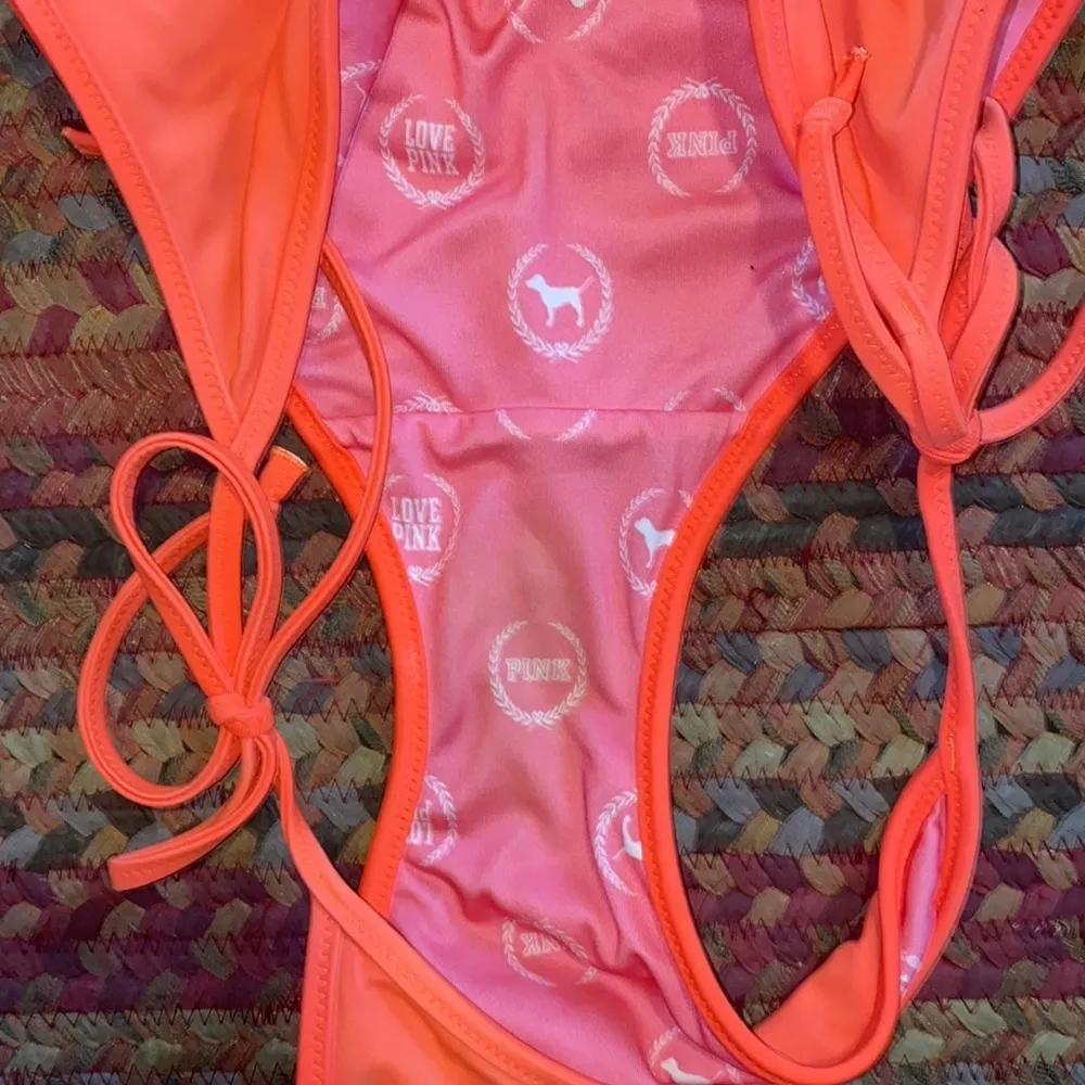 VICTORIAS SECRET PINK BRIGHT ORANGE SIDE TIE RUCHED BIKINI SWIM BOTTOMS - Image 3