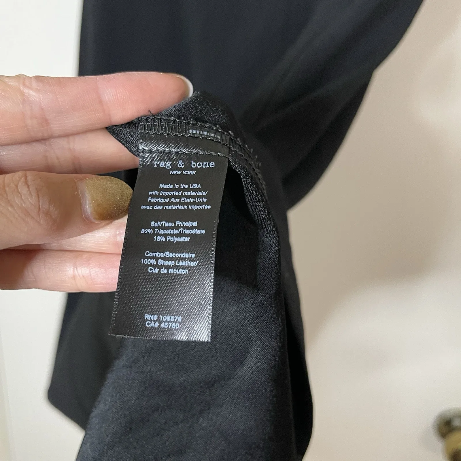 NWOT Rag & Bone black crew neck short sleeve shift dress Leather trim collar Med - Image 4