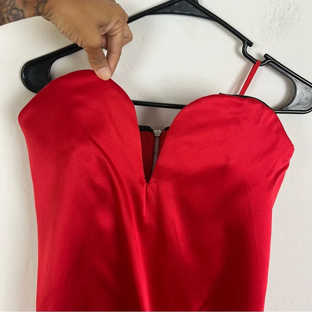 Michael Lo Sordo Laye Silk Satin and Faille Bustier Top Red Size 8 - Image 3