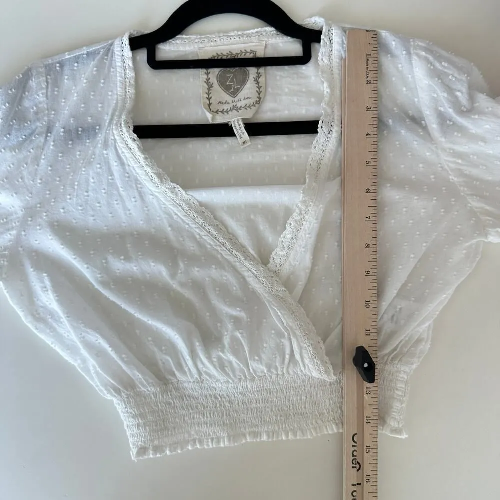 Z&L Cotton Ruffle Smocked Top One Size White Feminine Crop Flounce Love Fancy Size M - Image 11