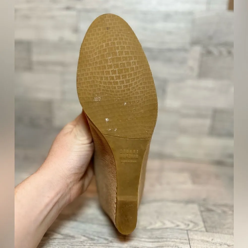 Stuart Weitzman tan embossed wedges with tortoise shell accent buckle size 7.5 - Image 9